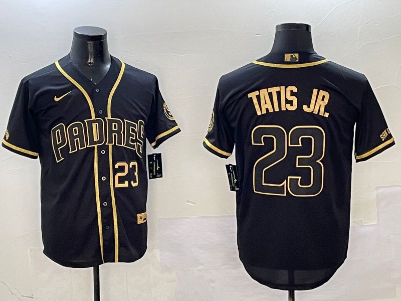 Men San Diego Padres 23 Tatis jr Black Gold Game 2025 Nike MLB Jersey style 4